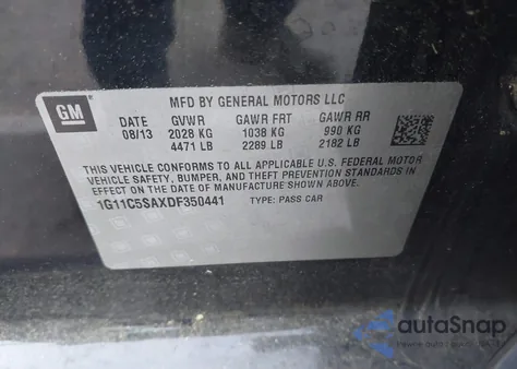 2013 Chevrolet Malibu 1Lt из США, поврежденный, VIN 1G11C5SAXDF350441